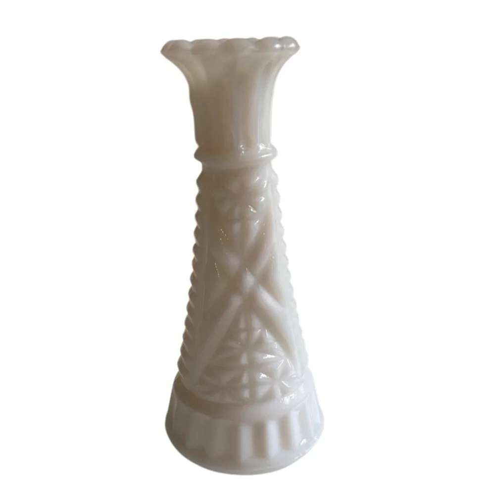 Small Milk Glass Vase - Anchor Hocking “stars and bars” collection